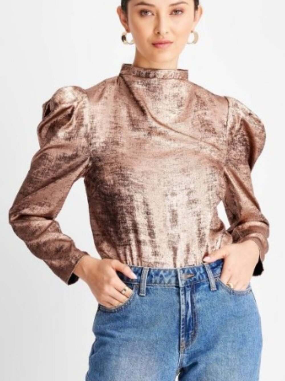 Future Collective  Metallic Copper Blouse, XS
